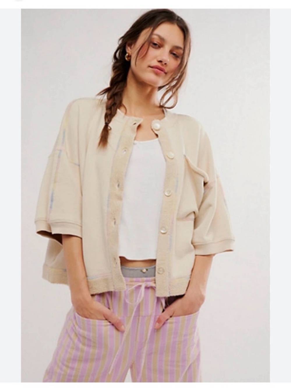 Free People Matilda Rainbow Cream Terrycloth Sweatshirt small $118